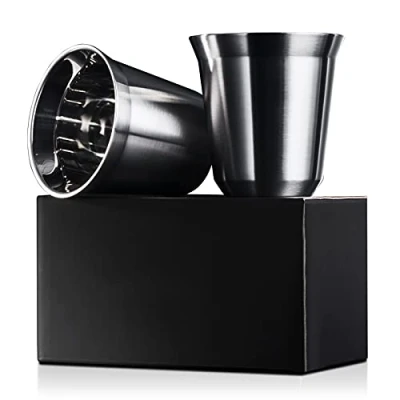 Afbeelding van Love KANKEI Espressokopjes, mokkassen, roestvrij staal, dubbelwandige koffiekopjes, espressobeker geïsoleerd, vaatwasmachinebestendig, 150 ml x 2 stuks