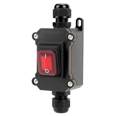 Afbeelding van QWORK® IP65 waterdichte inline kabelschakelaar met rood indicatielampje 220V 30A DPST tuimelschakelaar Dubbele positie aan/uit