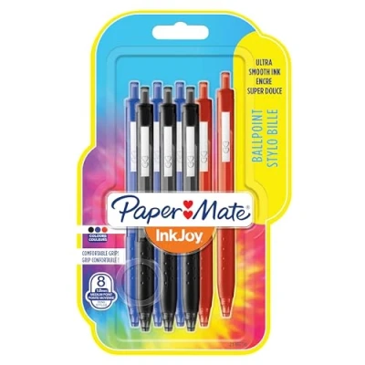 Afbeelding van Paper Mate InkJoy 300RT balpennen met drukknop Medium punt (1,0 mm) zwart, blauw en rood 8 stuks
