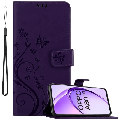 Afbeelding van Cadorabo Hoesje geschikt voor Oppo A80 in BLOEMEN DONKER PAARS Beschermhoes bloemmotief met magnetische sluiting, standfunctie en kaartsleuven Book Case Cover Etui