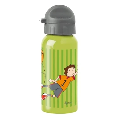 Afbeelding van SIGIKID Kily Keeper Drinkfles, roestvrij staal, lekvrij, BPA vrij, duurzaam, licht, schroefdop, gemakkelijk schoon te maken, voor kinderen van 3 8 jaar, artikelnummer 25291, voetbal/groen grijs, 400