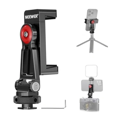 Afbeelding van NEEWER Metalen telefoonstatiefmontageadapter met koude schoenbasis, 360 telefoonhouder 2 schoenhouders voor videolamp en microfoon vloggen, universeel compatibel iPhone, Samsung