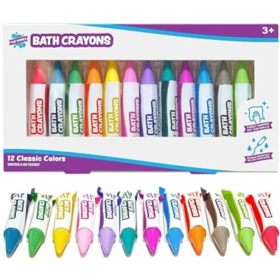 Afbeelding van Tub Works® Badkrijt Badspeelgoed, 12 Stuks Niet giftig, Afwasbaar voor Peuters &amp; Kinderen Unieke Formule Tekent Soepel Levendig op Natte Droge Badwanden met Hexagonale Grip