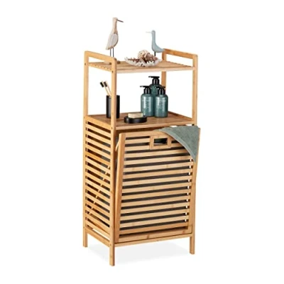 Afbeelding van badkamerrek met wasmand 96 x 44 33 cm 2 planken bamboe stof