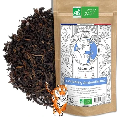 Afbeelding van Ascenbio Zwarte thee biologische Darjeeling 180 g los bereid en verpakt in Frankrijk biologisch afbreekbare verpakking