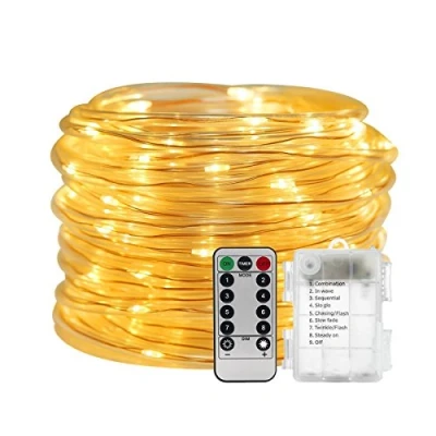 Afbeelding van KINGCOO Lichtslang met 100 leds, waterdicht, 8 modi, werkt op batterijen, voor binnen en buiten, tuin, Kerstmis, decoratief licht (warmwit)