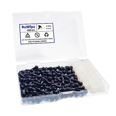 Afbeelding van Kunststof Veiligheidsogen Zwart voor Gehaakte Dieren 6mm RuWfpz 100 stuks Veiligheidsoogjes met Sluitringen, Plastic Teddybeer Poppen Ogen, Puppet Safety Eyes