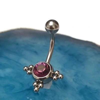 Afbeelding van Chirurgisch stalen navelpiercing Eline dots paars zirkonia zilverkleurig
