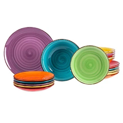 Afbeelding van MamboCat 18 delige bordenset effen bont elegant aardewerk servies platte borden + soepborden 750 ml taartbord 6 kleuren mediterraan