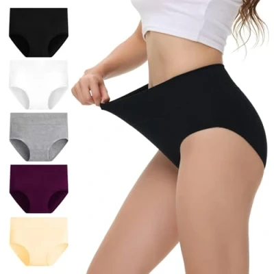 Afbeelding van NUOZA Ondergoed voor dames, katoen, 5 delige set, onderbroeken, hoge taille, ademend, slip, Veelkleurig 2, XL