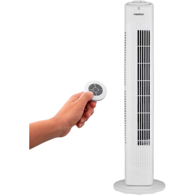 Afbeelding van MEDION E11 TF Torenventilator met afstandsbediening (3 snelheden, stille slaapmodus, 45 W, horizontale oscillatie 60, timer, MD12067) wit