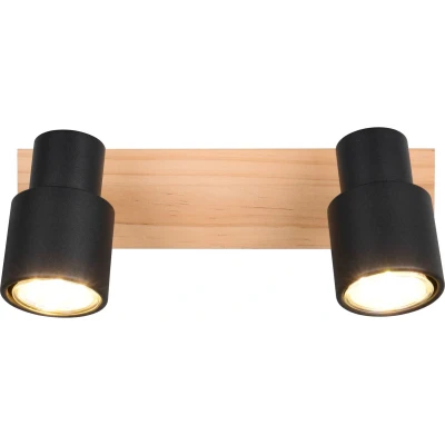 Afbeelding van Trio 2 lichts plafondlamp Pierre zwart met hout R81982032