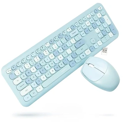 Afbeelding van Retro Toetsenbord en Muis Set Draadloos Blauw