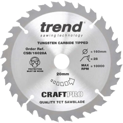 Afbeelding van Trend Houten cirkelzaagblad, 160 mm diameter, 20 boring, 28 tanden, TCT, 2,2 kerf, +15 haak, CSB/16028A