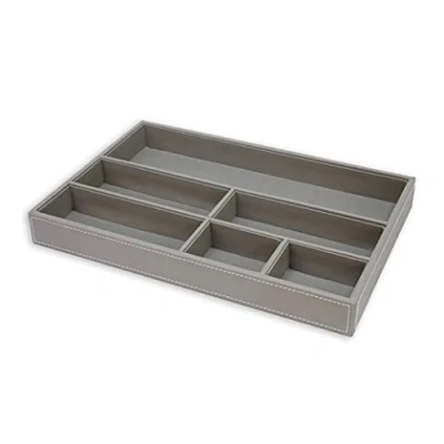 Afbeelding van OSCO Grijze lade organizer van kunstleer valetlade netjes ladeverdeler sieradendisplay briefpapier opslag H4 x B34 D22,5 cm