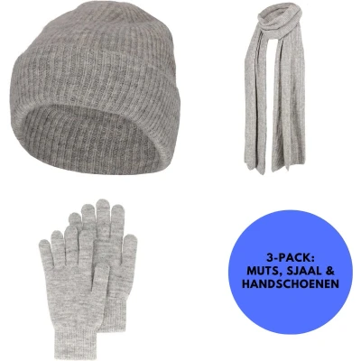 Afbeelding van Sarlini Winterset Dames Handschoenen/Muts/Sjaal One Size Licht Grijs