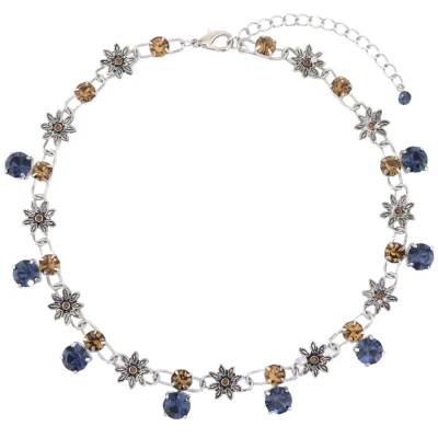 Afbeelding van Behave Korte ketting zilver kleur met bruine en blauwe stenen