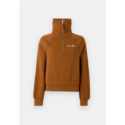Afbeelding van Tommy Hilfiger Classic Script HALF ZIP Sweater, Dames, Maat: XS, Highland khaki