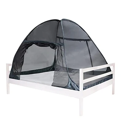 Afbeelding van Deryan Bedtent Pop Up klamboe 200x180cm Hoogste kwaliteit Muggennet Muskietennet 1mm gaas Zwart