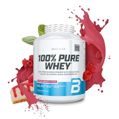 Afbeelding van BioTechUSA 100% Pure Whey Eiwitpoeder met BCAA en Glutamine Glutenvrij, Palmolievrij 21g Eiwit per portie, 2.27 kg, Frambozen Kaascake