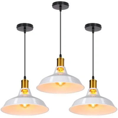 Afbeelding van TOKIUS Hanglamp Industriële Kroonluchter Vintage Lamp Plafondlamp E27 Woonkamer Lampenkap Plafond Metalen Retro Nordic Stijl Ontwerp Kabel Verstelbaar (Wit, 3 stuks)