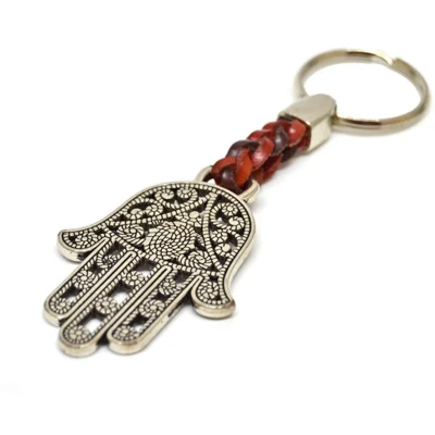 Afbeelding van ClaroSchmuck Sleutelhanger Hand van Fatima op leren band 8 cm plus ring 2,5