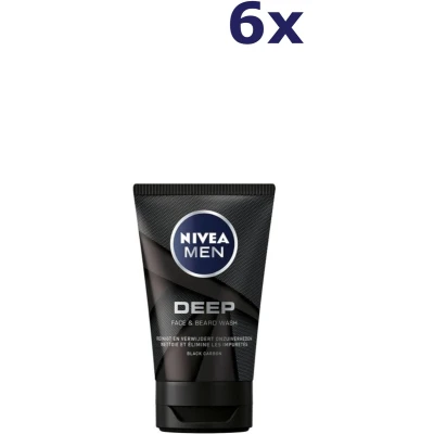 Afbeelding van Nivea Men Deep Face + Beard Wash 6x100ml Voordeelverpakking