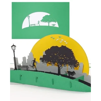 Afbeelding van Pop up kaart &quot;Jogging Jogger in het park&quot; 3D verjaardagskaart lopen voucher &amp; uitnodiging sport fitness