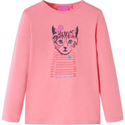 Afbeelding van Kindershirt met lange mouwen kattenprint 104 roze