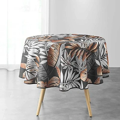 Afbeelding van douceur d&#039;intérieur, Rond tafelkleed (diameter 180 cm) Alianor antraciet, polyester bedrukt