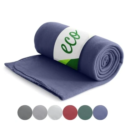 Afbeelding van wometo Eco fleecedeken van 100% gerecycled materiaal + OekoTex en GRS gecertificeerd 130x160 cm ca. 400 g donkerblauw zwaar met anti pilling gestikte rand