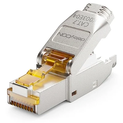 Afbeelding van deleyCON 1x CAT 7 RJ45 Netwerkstekker Gereedschapsloos Afgeschermd 10 Gbit/s 600 MHz voor Starre Installatiekabel Ruwe Kabel Connector Ethernet LAN DSL Patchkabel