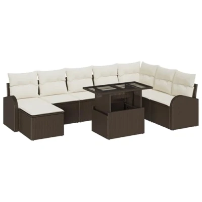 Afbeelding van vidaXL 9 delige Tuin Sofa Set met Kussens Bruine Poly Rattan