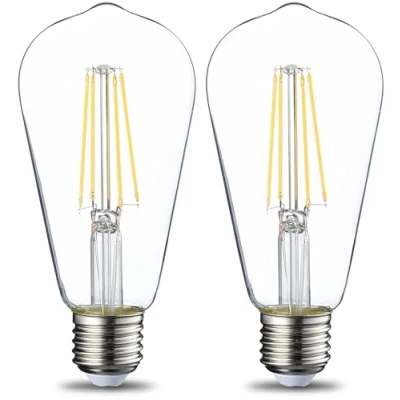 Afbeelding van Amazon Basics Schroeflamp, vintage Edison, E27, led, ST64, 7 W (gelijkwaardig aan 60 W), transparant filament, warmwit, niet dimbaar, set van 2