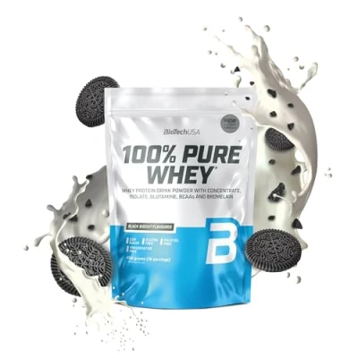 Afbeelding van BioTechUSA 100% Pure Whey Eiwitpoeder met BCAA en Glutamine Glutenvrij, Palmolievrij 21g Eiwit per portie, 454 g, Zwart Biscuit