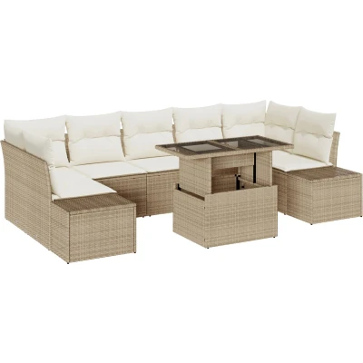 Afbeelding van vidaXL Tuinbankset Set van 8 Beige Poly Rattan delige tuinset