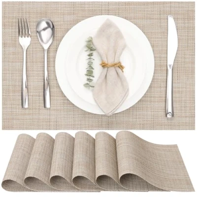 Afbeelding van Myir JUN Placemats Set van 6, Vinyl Geweven Wasbaar Hittebestendige Antislip Geschikt voor Keuken Familie Restaurant Koffiebar (Licht Geel)