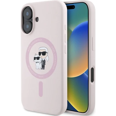 Afbeelding van Karl Lagerfeld Backcase hoesje geschikt voor iPhone 16 Plus Effen Roze Silicone