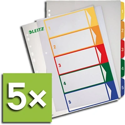 Afbeelding van Leitz Tabblad 1291, PC beschrijfbaar voor DIN A4, kleur/transparant 1 5 (5 tabbladen)