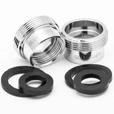 Afbeelding van BLUMKRAFT Set van 2 kraanadapters F16 M22 massief metaal messing zilver 16 mm vrouwelijk 22 mannelijk (F16 M22/M22 F16)