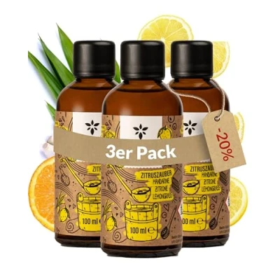 Afbeelding van Heldengrün biologische sauna opgieting, citrusmagie [echte oliën] olie met mandarijn, citroen en citroengras opgietmiddel etherische 3 x 100 ml