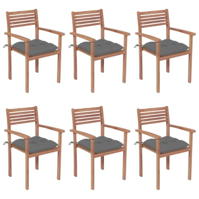 Afbeelding van Tuinstoelen stapelbaar 6 st met kussens massief teakhout