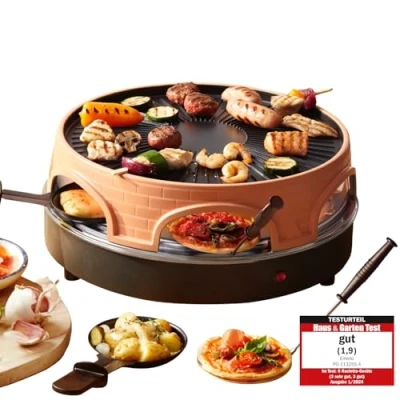 Afbeelding van Emerio PO 113255.4 Pizzarette 3 IN 1 6 Persoons Pizzarette, Zwitserse Raclette en Grill Geïsoleerde bak spatels pannetjes