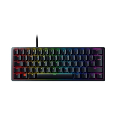 Afbeelding van Razer Huntsman Mini (rode schakelaar) 60% compact gamingtoetsenbord (lineaire optisch mechanische schakelaars, dubbele PBT toetsdoppen, afneembare USB C kabel) UK Layout Zwart