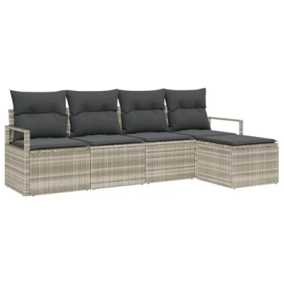 Afbeelding van vidaXL 5 delige Tuin Sofa Set met Kussens Lichtgrijs Poly Rattan