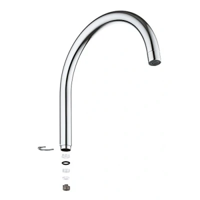 Afbeelding van Grohe buisuitloop sanitairkraan met mousseur 80mm hoogte aanslagbegrenzer 130mm voorsprong u uitloop draaibaar chroom 13372000