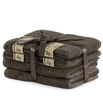 Afbeelding van Set van 6 bruin katoen 4 handdoeken 50x100 cm en 2 badhanddoeken 70x140 douchehanddoeken bamboe viscose absorberend antibacterieel Bamboo Bamby Chocolate Brown