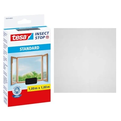 Afbeelding van tesa Insect Stop Standard Vliegenhor voor Ramen Insectenhor, raamhor Met klittenband Snij uw eigen horraam op maat Muggenhor, antraciet, 100 cm x