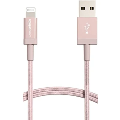 Afbeelding van Amazon Basics Verbindingskabel Lightning naar USB A, met nylon omvlochten, MFi gecertificeerde oplaadkabel voor iPhone, roodgoud, 0,9 m