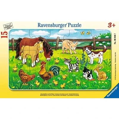 Afbeelding van Bauernhoftiere auf der Wiese. Rahmenpuzzle 15 Teile